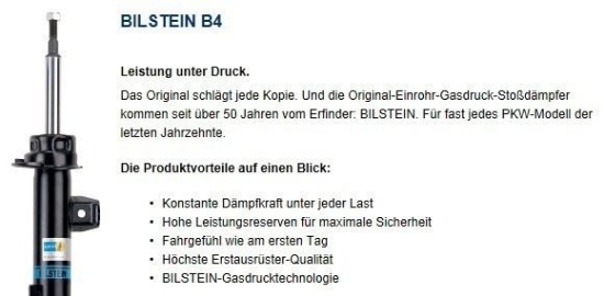 Bild von Heck Stossdämpfer Audi /Seat /VW alle inkl. 4WD, Bilstein B4 ohne Härteverst.+ Reb.