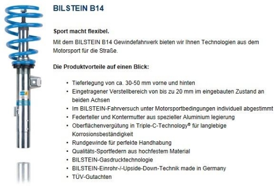 Bild von Gewindefahrwerk BMW 5er E39 Lim. 6Zyl. mit EDC+ 8Zyl. Jg.12.95-, Bilstein Typ B14 ohne Härteverst. *