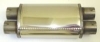 Bild von Auspuffschalldämpfer 2.5" länge 320mm Durchmesser 185/115mm oval aus Edelstahl (Eingang 1x63.5mm, Ausgang 2x63.5mm)
