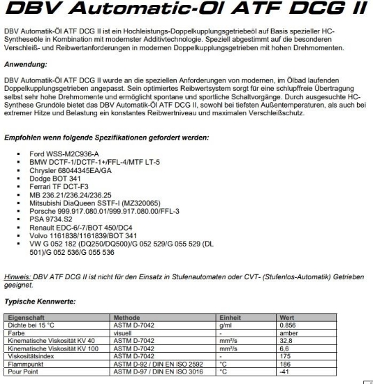 Bild von Automatenoel ATF DCG 2 VW/AUDI+ BMW+ MB (Dose-1Lit) *